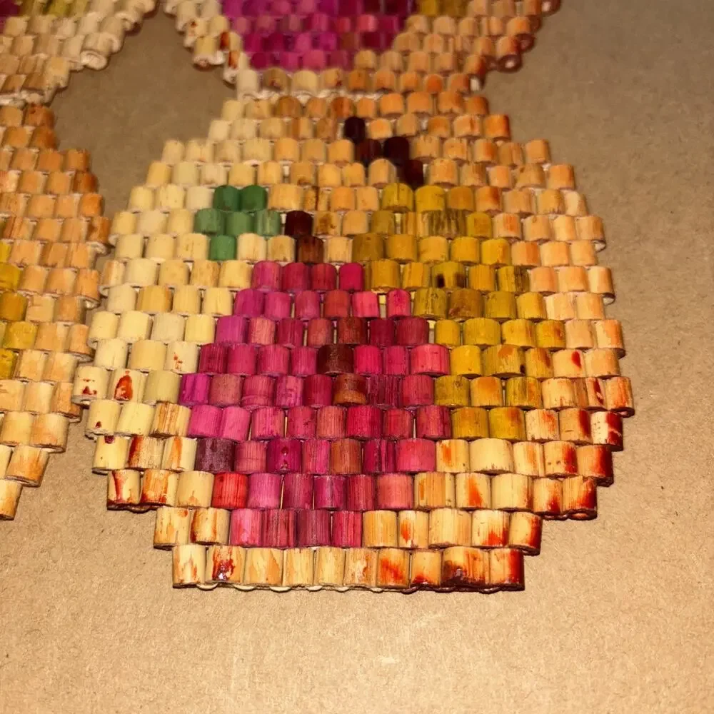 Vintage Bamboo Coasters Set Of 4 Fruit Apples Pears